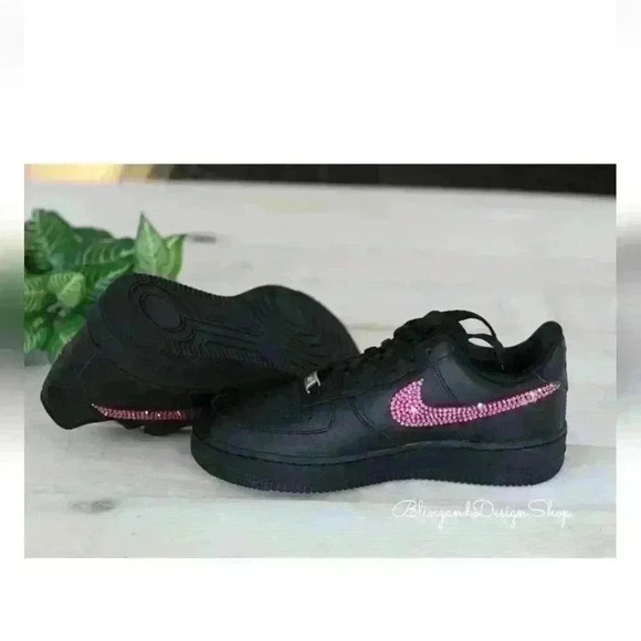 Bling Nike Air Force 1 Low Sneakers Customized with Pink Swarovski Crystals - Picture 3 of 6
